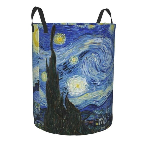 Lsque The Starry Night pattern Laundry Hamper Basket, Tall Woven Rope Hamper Basket for Clothes, Lightweight Storage Basket, Collapsible Waterproof-Medium