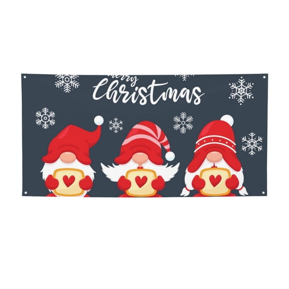 Lsque Three Cute Christmas Gnomes Pattern Party Banner, Festive Banner , Holiday Celebrations and Events for Carnival Birthday Party Festival Decorations-Small