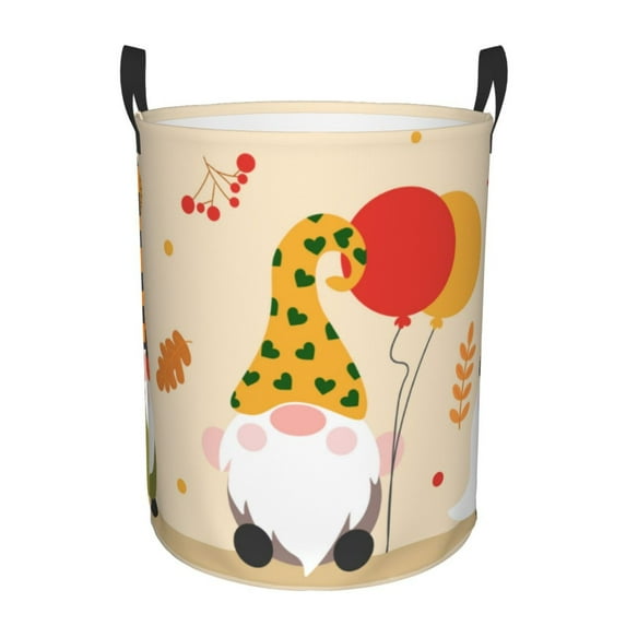 Lsque Three Gnomes With Balloons Pattern Laundry Hamper Basket, Tall Woven Rope Hamper Basket for Clothes, Lightweight Storage Basket, Collapsible Waterproof-Medium