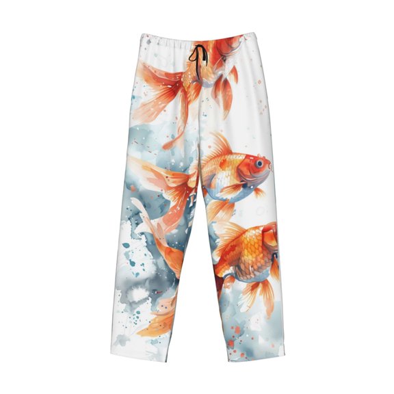 Lsque Three Goldfish Watercolor Splash Print Men's Pajama Pants, Lounge Pant - Comfortable Home Wear,Elastic Waistband, Stylish Design-XX-Large