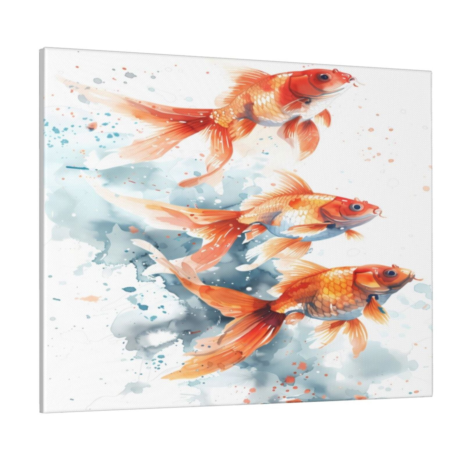 View of Lsque Three Goldfish Watercolor Splash Print Wall Art – Decorative ...