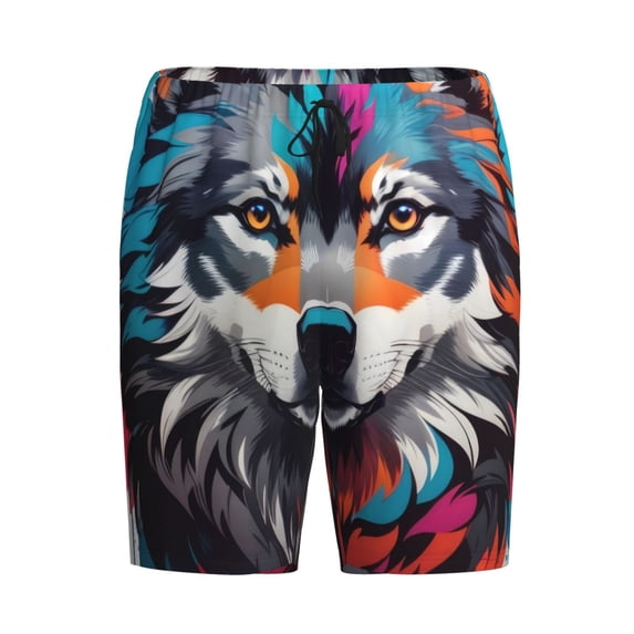 Lsque Tie-Dye Wolf Head Mens Sleep Pajama Shorts,Short Pajama Pants, Cotton Ultra-Soft Knit-4X-Large