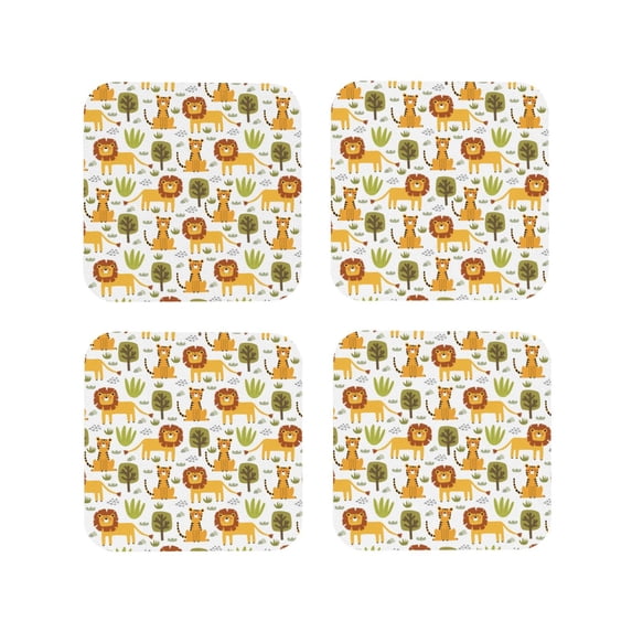Lsque Tiger Lion Pattern 4" Drink Coasters Set of 4, PVC Leather Absorbent Coasters, Table Coaster Set Decorative Coffee Cup Coasters Housewarming Gift -Square