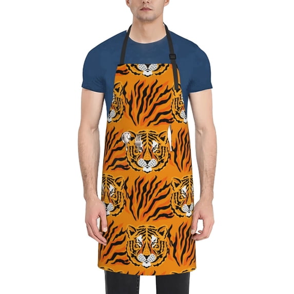 Lsque Tiger Waterproof Apron Chef Aprons for Men Heavy Duty Chemical Work Apron Extra Long Grilling Aprons with Adjustable Bib Apron