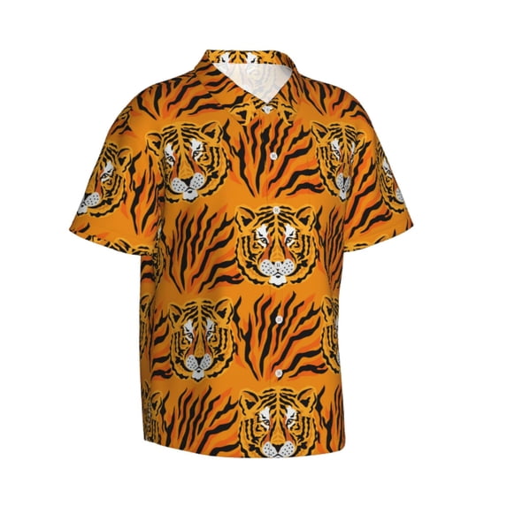 Lsque Tiger pattern Hawaiian Shirt for Men, Unisex Summer Beach Casual Short Sleeve Button Down Shirts-Small