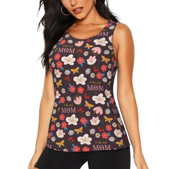 Lsque To The Best Mom Printed Workout Tank Tops for Women, Athletic Sports Tank Tops, Compression Sleeveless Dry Fit Shirts,Sleeveless Yoga Shirt-