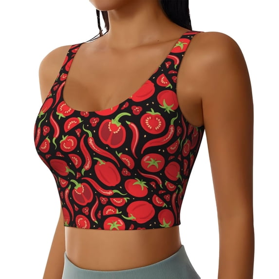 Lsque Tomatoes And Chili Printed Women'S Sports Bra, Compression, Moisture Wicking, High-Impact Sports Bra For Women,Supportive sports bra-XX-Large