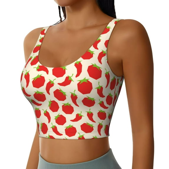 Lsque Tomatoes And Chili Printed Women'S Sports Bra, Compression, Moisture Wicking, High-Impact Sports Bra For Women,Supportive sports bra-