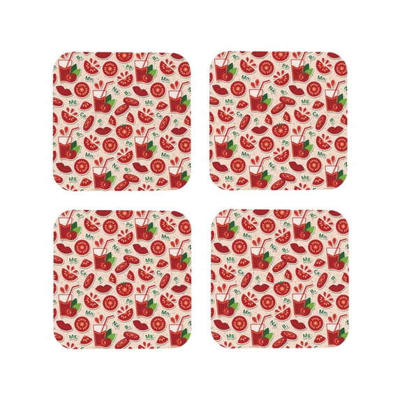 Lsque Tomatoes Pattern 4" Drink Coasters Set of 4, PVC Leather Absorbent Coasters, Table Coaster Set Decorative Coffee Cup Coasters Housewarming Gift -Square