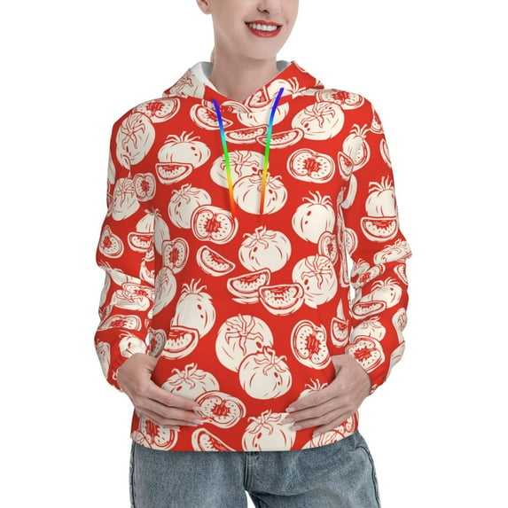 Lsque Tomatoes Pattern Casual Women's Hoodie,Hooded Sweatshirt with Kangaroo Pocket,Pullover Hoodie with Eye-catching Drawstrings-Small