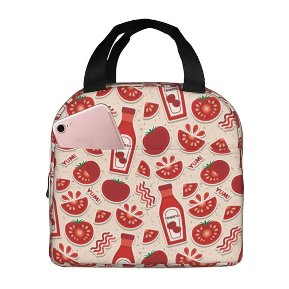 Lsque Tomatoes Pattern Lunch Bag Women/Men Insulated Lunch Box,Small Leakproof Cooler Food Lunch Containers Reusable High Capacity Lunch Tote Bags