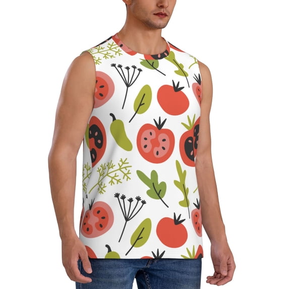 Lsque Tomatoes Print Men's Cotton Blend Sleeveless Muscle Shirts (S-3XL)- Moisture Wicking, Odor Protection, UPF 30+,Small