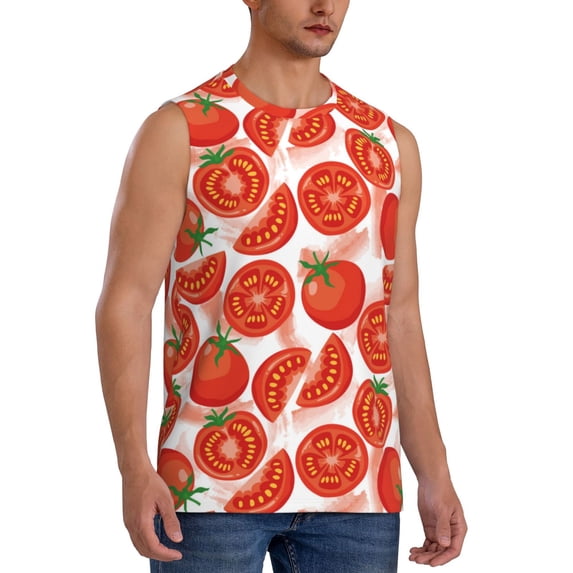 Lsque Tomatoes Print Men's Cotton Blend Sleeveless Muscle Shirts (S-3XL)- Moisture Wicking, Odor Protection, UPF 30+,XX-Large