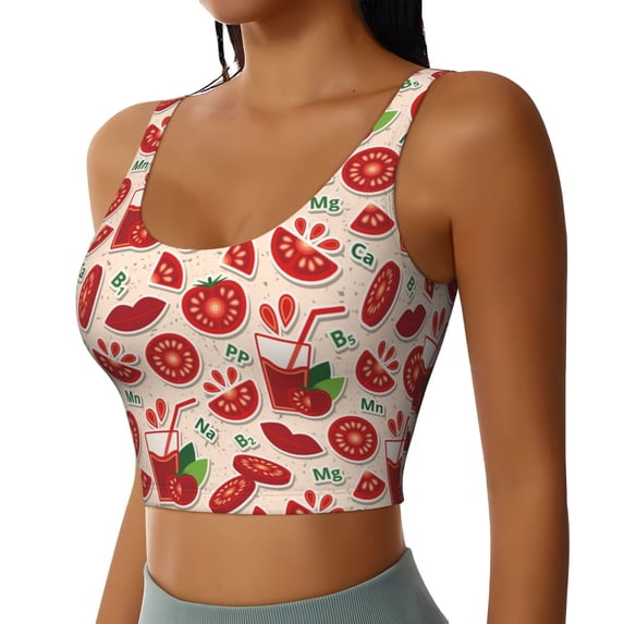 Lsque Tomatoes Printed Women'S Sports Bra, Compression, Moisture Wicking, High-Impact Sports Bra For Women,Supportive sports bra-Large