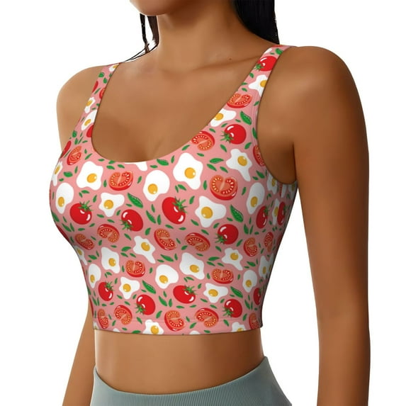 Lsque Tomatoes Printed Women'S Sports Bra, Compression, Moisture Wicking, High-Impact Sports Bra For Women,Supportive sports bra-Medium