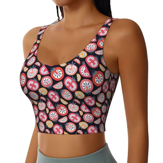 Lsque Tomatoes Printed Women'S Sports Bra, Compression, Moisture Wicking, High-Impact Sports Bra For Women,Supportive sports bra-
