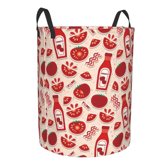 Lsque Tomatoes pattern Laundry Hamper Basket, Tall Woven Rope Hamper Basket for Clothes, Lightweight Storage Basket, Collapsible Waterproof-Medium