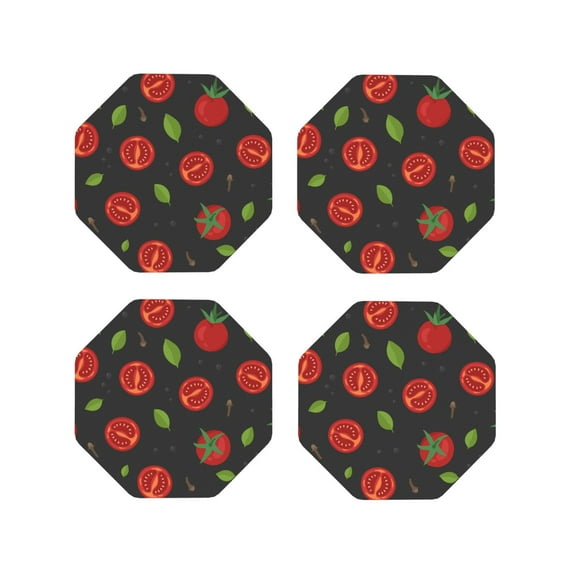 Lsque Tomatoes1 Pattern 4" Drink Coasters Set of 4, PVC Leather Absorbent Coasters, Table Coaster Set Decorative Coffee Cup Coasters Housewarming Gift -Octagon