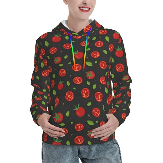 Lsque Tomatoes1 Pattern Casual Women's Hoodie,Hooded Sweatshirt with Kangaroo Pocket,Pullover Hoodie with Eye-catching Drawstrings-X-Large