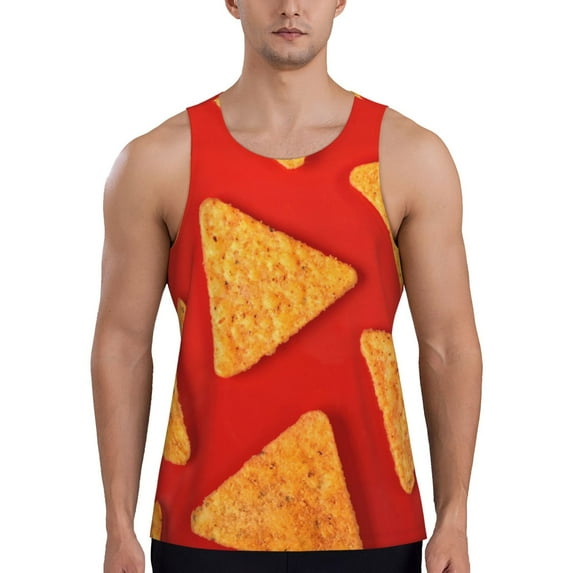 Lsque Tortilla chips Pattern Mens Tank Tops Muscle Athletic Quick Dry Sleeveless Workout Fitness T Shirts Beach Tank Top, Loose-fit Sleeveless Shirt for Men-3X-Large