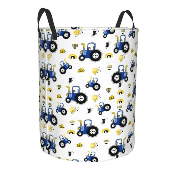 Lsque Tractor And Vehicle pattern Laundry Hamper Basket, Tall Woven Rope Hamper Basket for Clothes, Lightweight Storage Basket, Collapsible Waterproof-Small