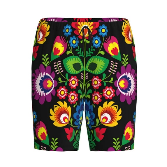 Lsque Traditional Floral Polish Mens Sleep Pajama Shorts,Short Pajama Pants, Cotton Ultra-Soft Knit-Medium