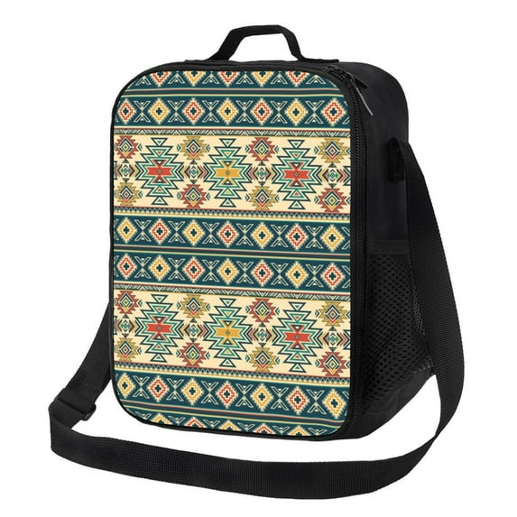 Lsque Traditional Tribal Aztec1 Lunch Bag Lunch Box for Women Men Reusable Insulated Lunch Tote Bag,Leakproof Thermal Cooler Sack Food Handbags Case High Capacity