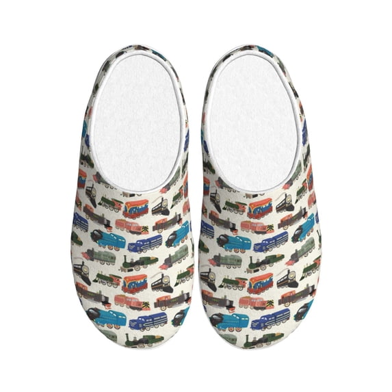Lsque Train Pattern Womens Comfort Cotton on Scuff With Memory Foam and Anti-skid Sole Slipper-35/36