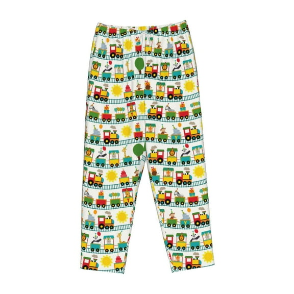 Lsque Train With Animals Print Women's Pajama Pants, Lounge Pant - Comfortable Home Wear,Elastic Waistband, Stylish Design-Small