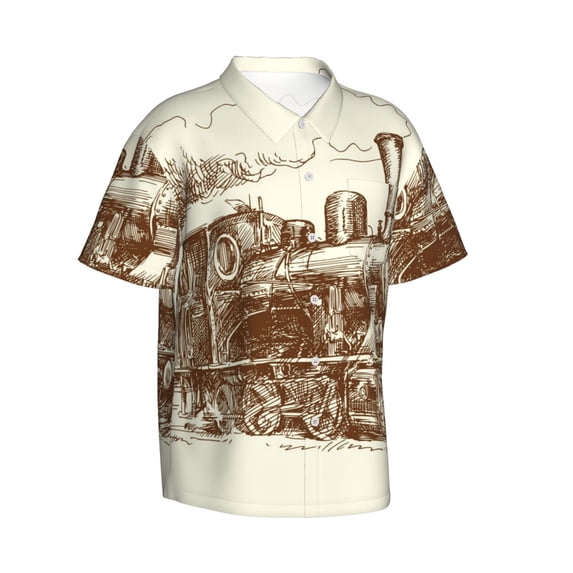 Lsque Train pattern Hawaiian Shirt for Men, Unisex Summer Beach Casual Short Sleeve Button Down Shirts-3X-Large