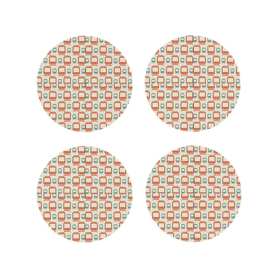 Lsque Train1 Pattern 4" Drink Coasters Set of 4, PVC Leather Absorbent Coasters, Table Coaster Set Decorative Coffee Cup Coasters Housewarming Gift -Round Shape