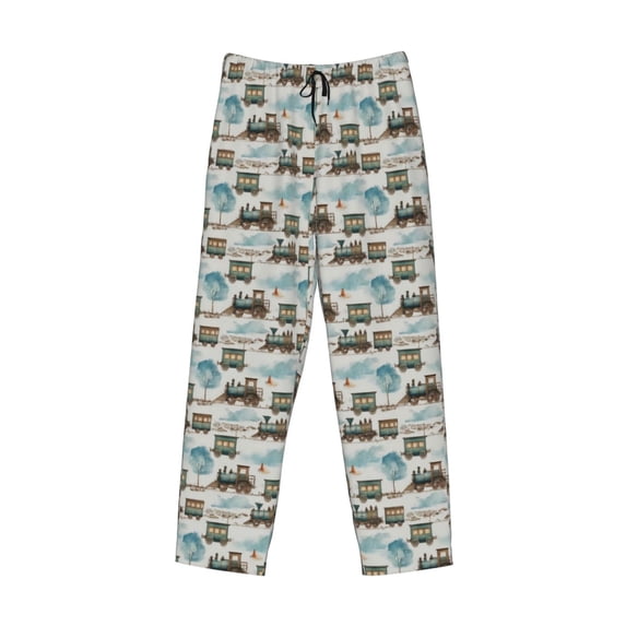 Lsque Transport Train Print Men's Pajama Pants, Lounge Pant - Comfortable Home Wear,Elastic Waistband, Stylish Design-Large