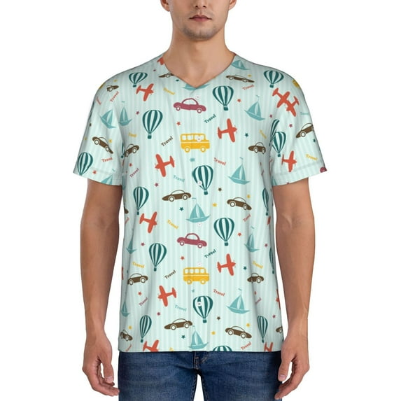 Lsque Transport Travel Pattern Mens Polo Golf Shirts Funny Graphics Shorts Sleeve Button Shirts Baseball T-shirt-XX-Large