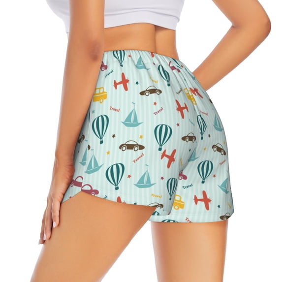 Lsque Transport Travel Printed Women's Running Shorts with Liner Pockets,Elastic Quick Dry Workout Athletic Gym Yoga Shorts,Womens High Waist Shorts-Small