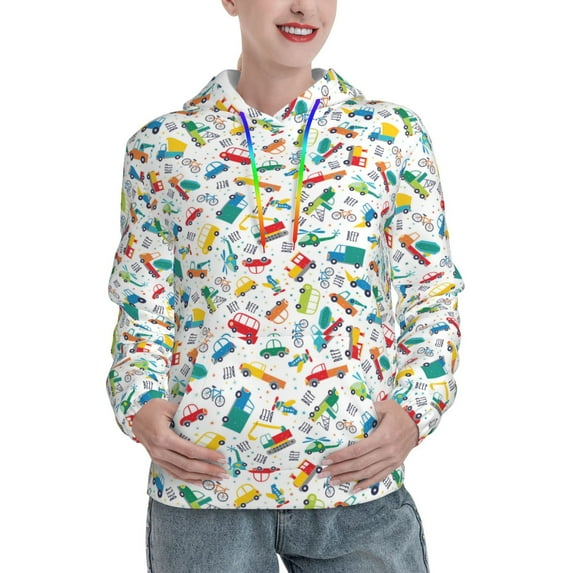 Lsque Transport1 Pattern Casual Women's Hoodie,Hooded Sweatshirt with Kangaroo Pocket,Pullover Hoodie with Eye-catching Drawstrings-Medium