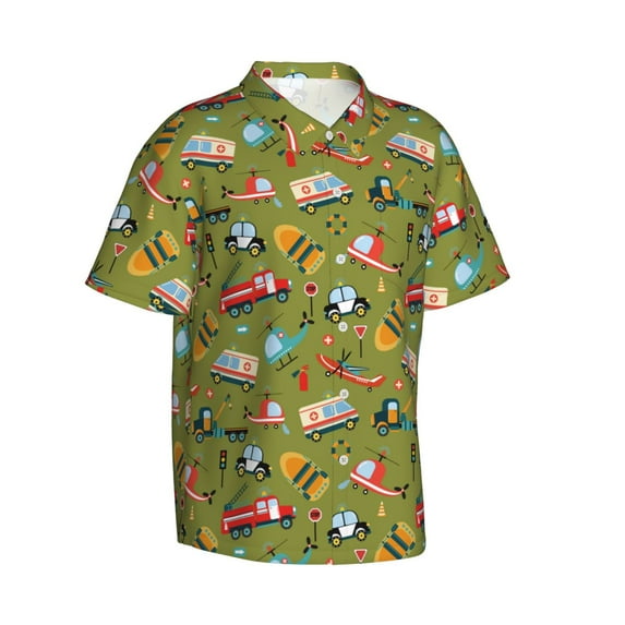 Lsque Transportation Prints pattern Hawaiian Shirt for Men, Unisex Summer Beach Casual Short Sleeve Button Down Shirts-Medium