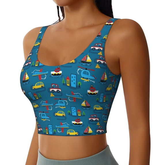 Lsque Transportations with Buildings Printed Women'S Sports Bra, Compression, Moisture Wicking, High-Impact Sports Bra For Women,Supportive sports bra-Small