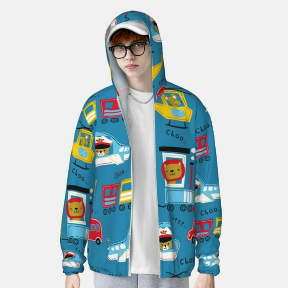 Lsque Transportations With Cute Animals UPF 50+ Lightweight Sun Protection Men's Women's Long Sleeve Shirt, Hoodie Performance -Small