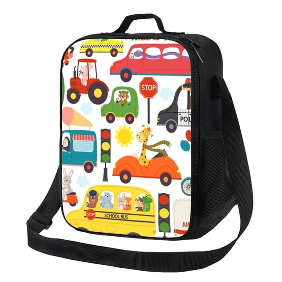 Lsque Transports with Animals Lunch Bag Lunch Box for Women Men Reusable Insulated Lunch Tote Bag,Leakproof Thermal Cooler Sack Food Handbags Case High Capacity