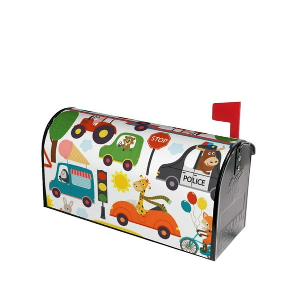 Lsque Transports with Animals Mailbox Cover Standard Size ,Magnetic Mailbox Covers Post Wraps Letter Box Cover -25.5x21 in