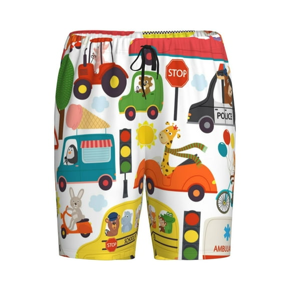 Lsque Transports with Animals Mens Sleep Pajama Shorts,Short Pajama Pants, Cotton Ultra-Soft Knit-4X-Large