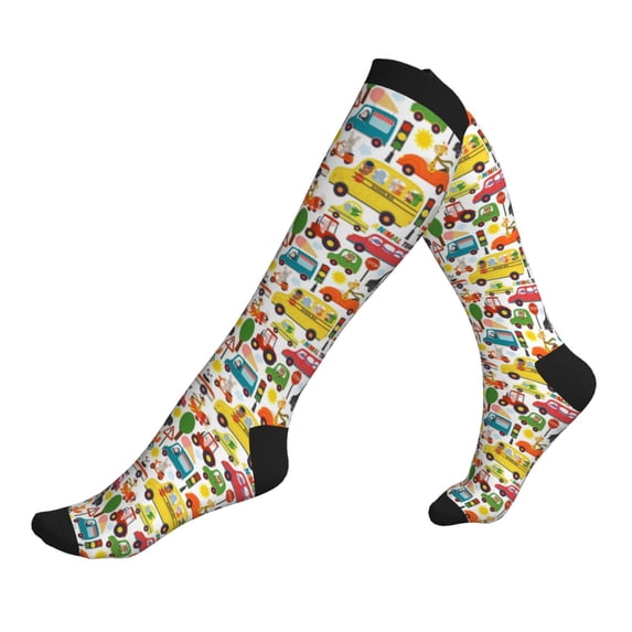 Lsque Transports with Animals Pattern Sport Compression Socks for Men & Women 15-20 mmHg Knee High Nurse Pregnant Running Medical and Travel Athletic