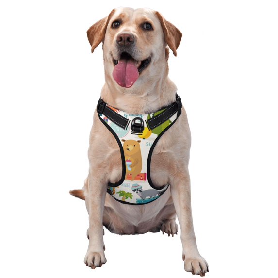 Lsque Travel Animals Dog Harness, No-Pull Pet Harness with 2 Leash Clips, Adjustable Soft Padded Dog Vest with Easy Control Handle for Large Dogs-Large