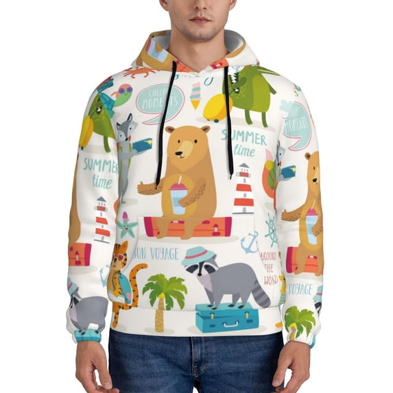 Lsque Travel Animals Pattern Casual Men's Hoodie,Hooded Sweatshirt with Kangaroo Pocket,Pullover Hoodie-Medium