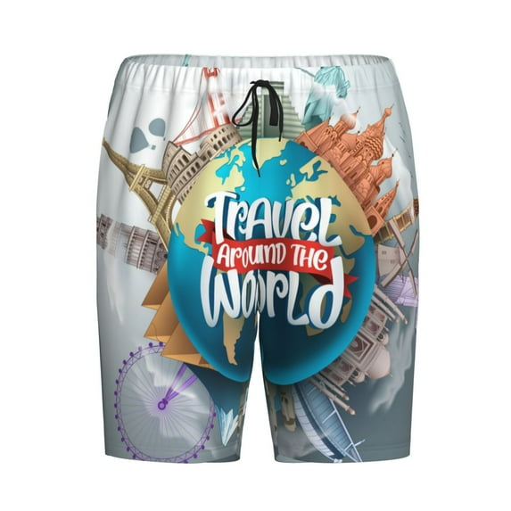 Lsque Travel Around The World Mens Sleep Pajama Shorts,Short Pajama Pants, Cotton Ultra-Soft Knit-XX-Large