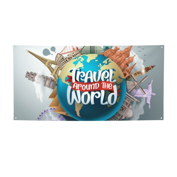 Lsque Travel Around The World Pattern Party Banner, Festive Banner , Holiday Celebrations and Events for Carnival Birthday Party Festival Decorations-Medium