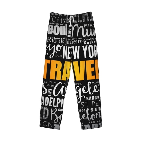 Lsque Travel Print Men's Pajama Pants, Lounge Pant - Comfortable Home Wear,Elastic Waistband, Stylish Design-Medium