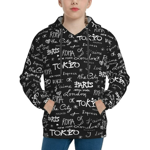 Lsque Travel The World Patten Youth Hoodie Sweatshirt Pullover with Kangaroo Pocket Boys and Girls Hoodie Warm Hoodie for Kids-Medium