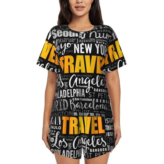 Lsque Travel Women's Short-Sleeved Pajama Set - 2 Piece Soft and Lightweight Sleepwear Set-XX-Large