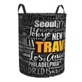 thumbnail image 1 of Lsque Travel pattern Laundry Hamper Basket, Tall Woven Rope Hamper Basket for Clothes, Lightweight Storage Basket, Collapsible Waterproof-Medium, 1 of 8